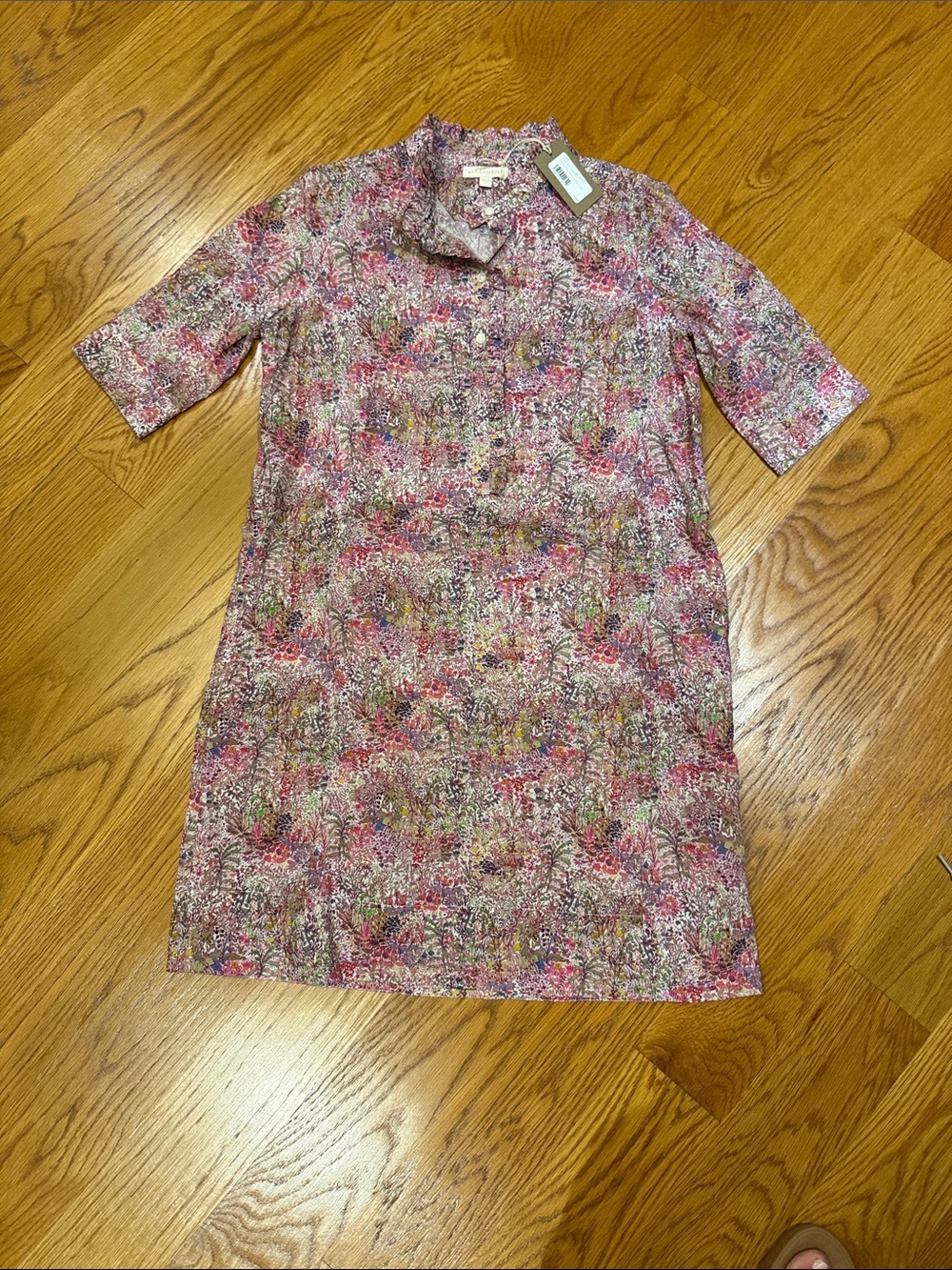 ANN MASHBURN Pink Floral-Print Short-Sleeve Button Down Dress